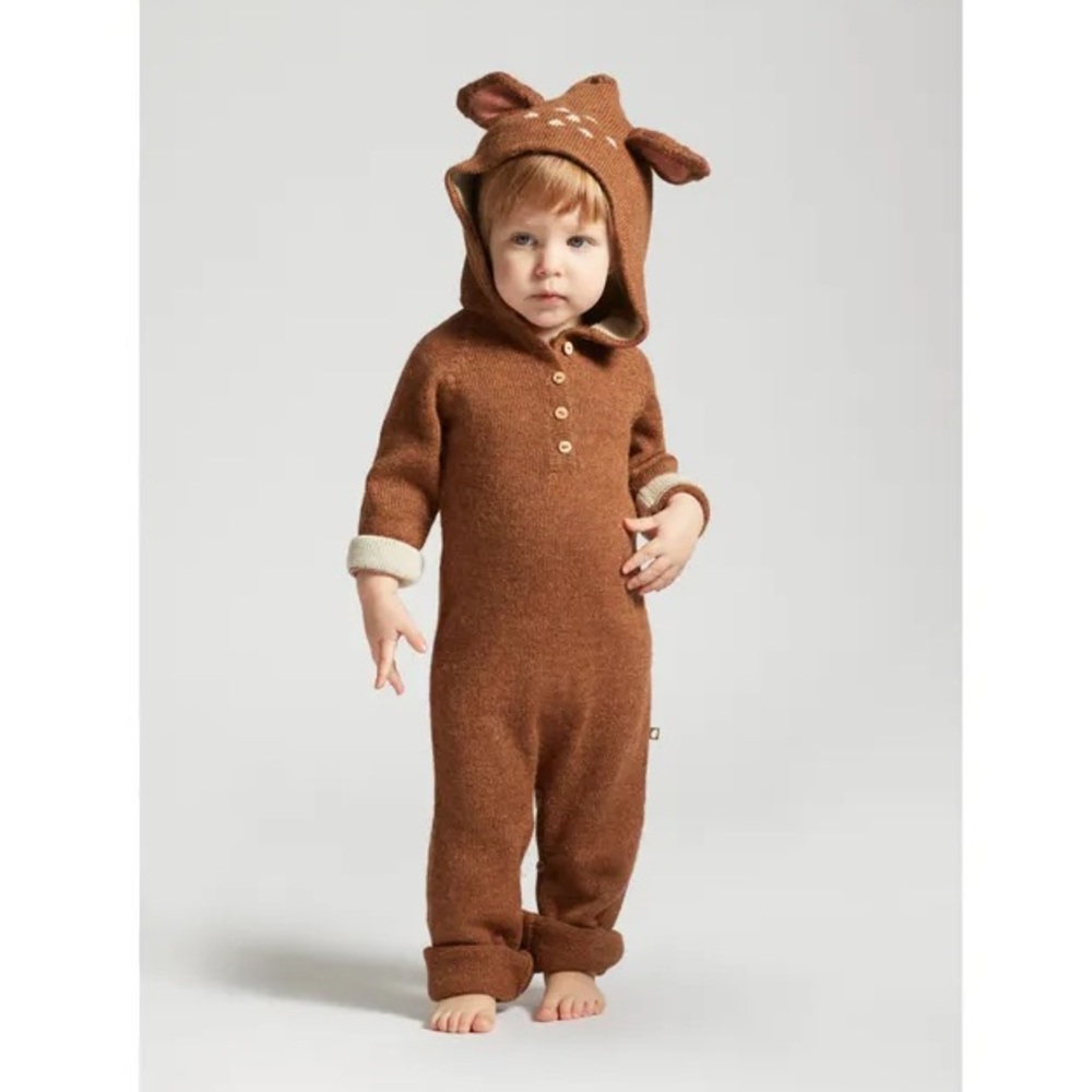 Oeuf Bambi Hooded Knit Jumper Jumpsuit Romper Winter Animal Baby 12-18m
